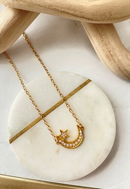 Gold Rainbow Star Diamante Dainty Pendant Necklace