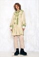 VINTAGE 80S HOODED WOOL COAT IN HAND PAINTED BEIGE