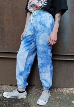 Tie-dye corduroy joggers gradient overalls in blue white