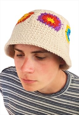 Cream Handmade Crochet Bucket Hat for Summer and Festivals
