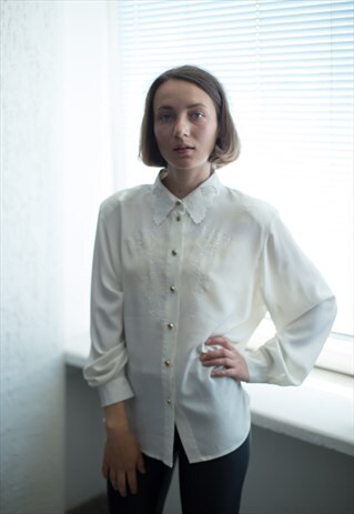 VINTAGE 70'S CREAM EMBROIDERED SHIRT