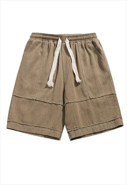 Denim cut shorts logo patch pants in washed brown