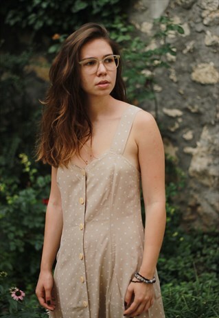 VINTAGE SUN DRESS IN BEIGE VISCOSE WITH FRONT BUTTONS