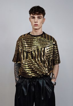 Gold sequin t-shirt glitter top sparkle geometric jumper
