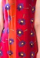 BRIGHT RED SLEEVELESS DRES WITH PURPLE FLOWERS