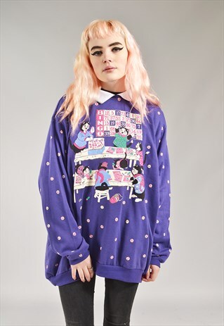 VINTAGE PURPLE BINGO CATS SWEATER