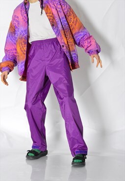 Vintage 90s Purple Waterproof Windproof Sports Rain Pants