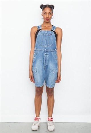 VINTAGE 90'S LIGHT BLUE DENIM SHORT DUNGAREES