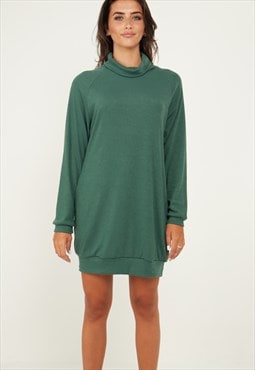 Oversized Jumper Dress With Roll Neck And Pockets In Green