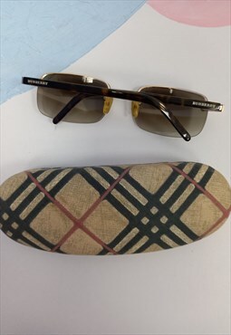 90's Sunglasses Plaid Checked Brown Clear Ombre 