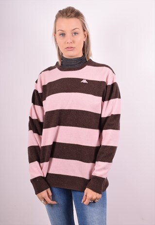 KAPPA WOMENS VINTAGE JUMPER SWEATER XL PINK STRIPES 90S