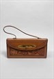 70's Brown Hippy Leather Tooled Ladies Bag With Purse