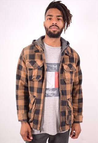 DICKIES MENS VINTAGE JACKET MEDIUM BROWN CHECK 90S