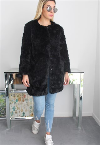 VINTAGE COAT FAUX FUR BLACK
