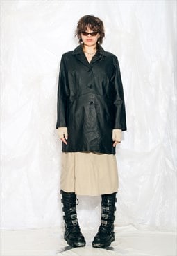 Vintage Y2K Leather Coat in Black Matrix Style