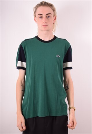 LACOSTE MENS VINTAGE T-SHIRT TOP LARGE GREEN 90S