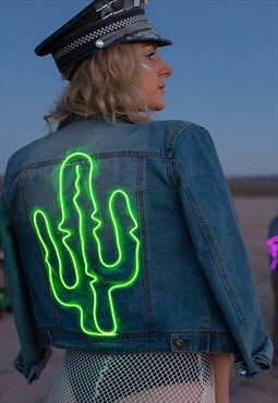 Neon Cactus Denim Light Up Jacket 