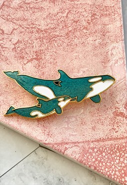 80s Blue Whale Brooch Cute Animal Vintage Jewellery 