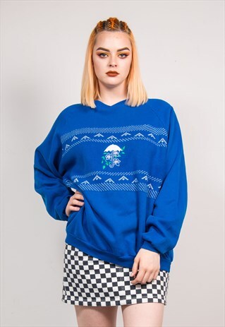 90'S VINTAGE BLUE UMBRELLA EMBROIDERED SWEATSHIRT JUMPER