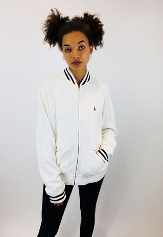 VINTAGE RALPH LAUREN WHITE COTTON OVERSIZED BOMBER JACKET
