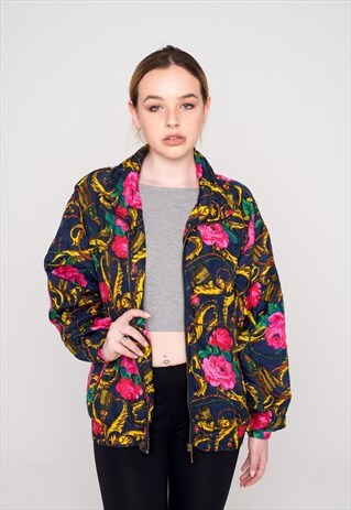 FLORAL BLING SILK TRACKSUIT VINTAGE BOMBER JACKET
