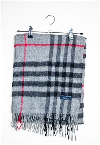 VINTAGE BURBERRY WOOL GREY NOVA CHECK SCARF