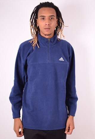 ADIDAS MENS VINTAGE FLEECE JUMPER LARGE BLUE 90S