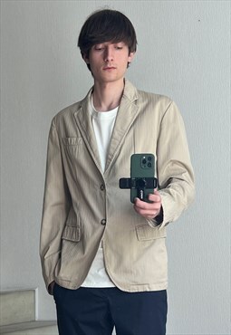 Vintage PRADA Blazer Jacket Red Tab Coat Beige