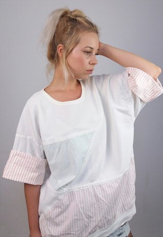 VINTAGE 80'S RETRO OVERSIZED MULTI-TEXTURED T-SHIRT / TOP