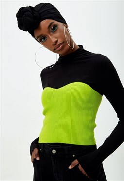 Neon green ribbed knitted bandeau