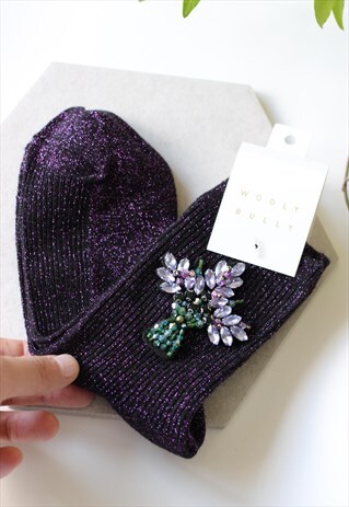 PURPLE FLORAL EMBELLISHED SOCKS