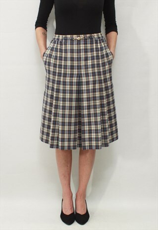 VINTAGE 80' AMAZING BEAUTIFUL CUTE CHECKED PLEATED SKIRT