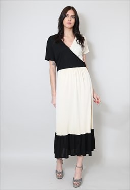 70's Vintage Black and White Tiered Ladies Midi Dress