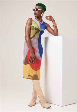 ABEKA Plisse Pleated Vintage Sleeveless Dress, Plus Size