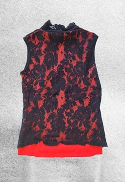 vintage y2k valentines red black lace top
