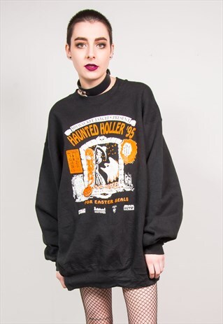 HALLOWEEN VINTAGE 90'S BLACK GHOST PRINT SWEATSHIRT