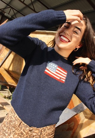 VINTAGE POLO RALPH LAUREN JEANS NAVY WOOLLEN JUMPER