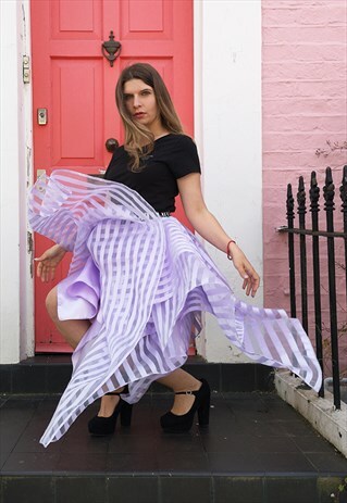 LILAC STRIPES ORGANZA AND SATIN SKIRT