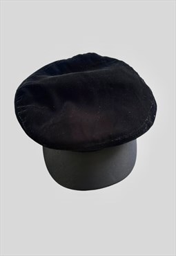 New Vintage Style Black Velvet Faux Leather Ladies Hat M