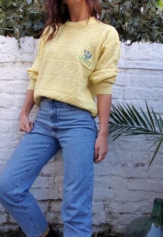 VINTAGE YELLOW GUCCI EMBROIDERED JUMPER