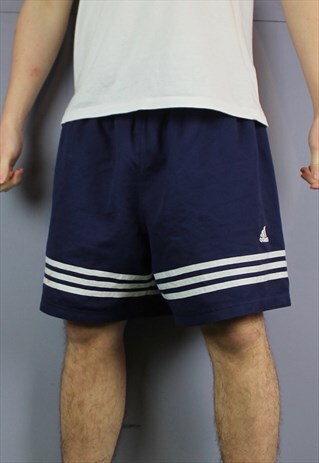 VINTAGE ADIDAS SHORTS IN NAVY BLUE WITH DRAWSTRINGS AND EMBR