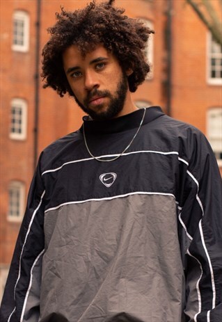 VINTAGE NIKE TOTAL 90 WINDBREAKER JUMPER BLACK, GREY & WHITE