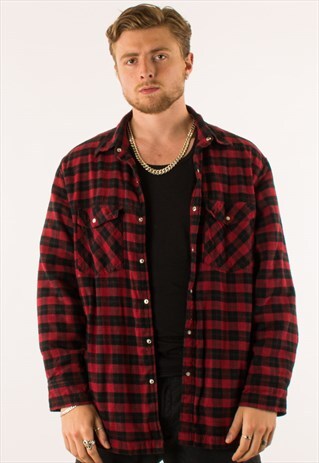 VINTAGE RED BLACK PLAID FLANNEL SHIRT