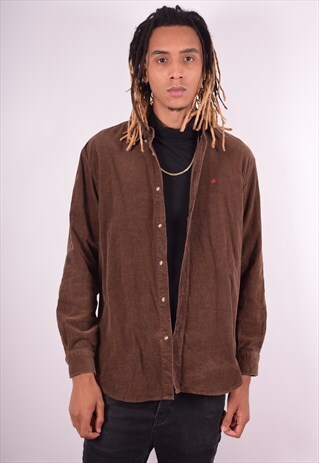 MENS VINTAGE CORDUROY SHIRT LARGE BROWN 90S