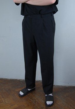 Vintage 80's Black Casual Suit Straight Baggy Trousers