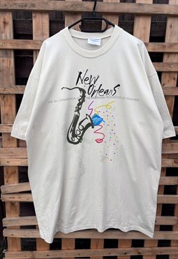 Vintage New Orleans jazz beige graphic T-shirt XXL 