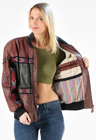 VINTAGE LEATHER BOMBER AZTEC JACKET