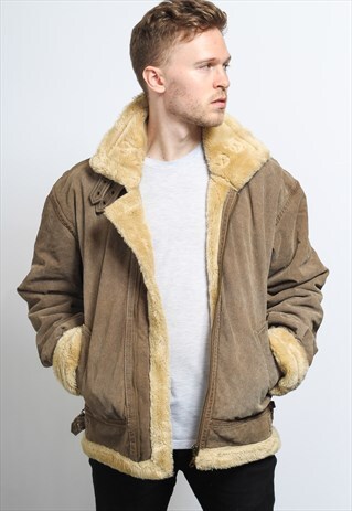 VINTAGE LEATHER AVIATOR FLEECE SHEEPSKIN JACKET COAT