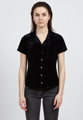VINTAGE BLACK ADELSTEN SHORT SLEEVE VELVET SHIRT