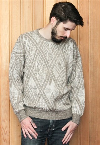 VINTAGE 1980S BROWN PATTERNED JUMPER